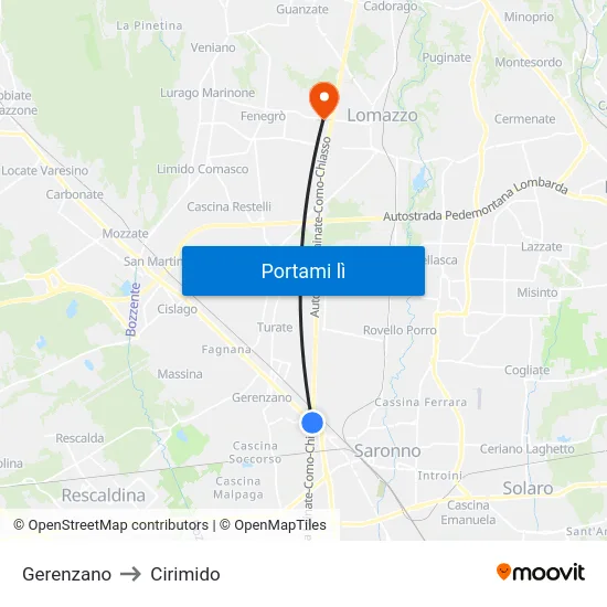 Gerenzano to Cirimido map