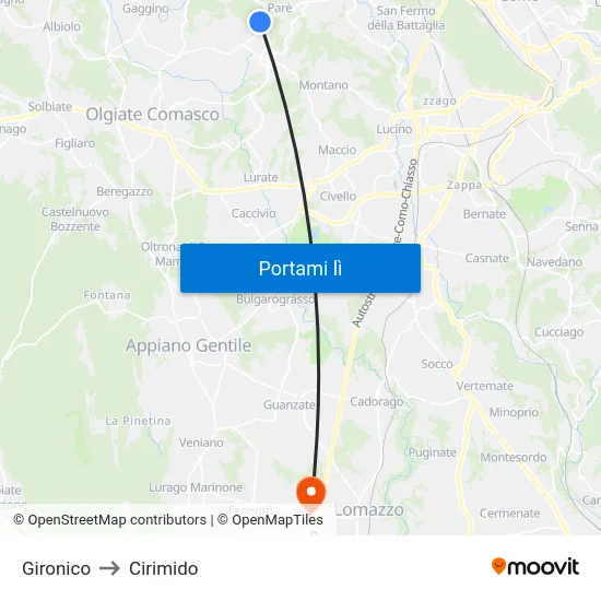 Gironico to Cirimido map
