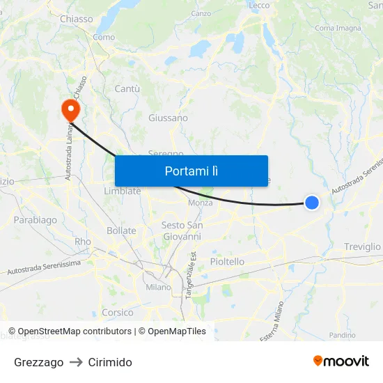 Grezzago to Cirimido map