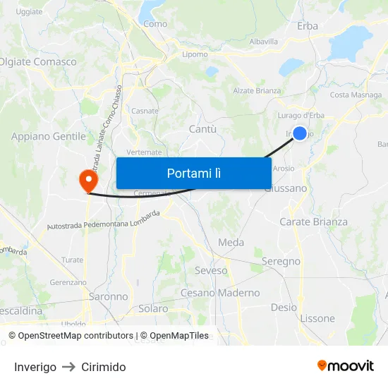 Inverigo to Cirimido map