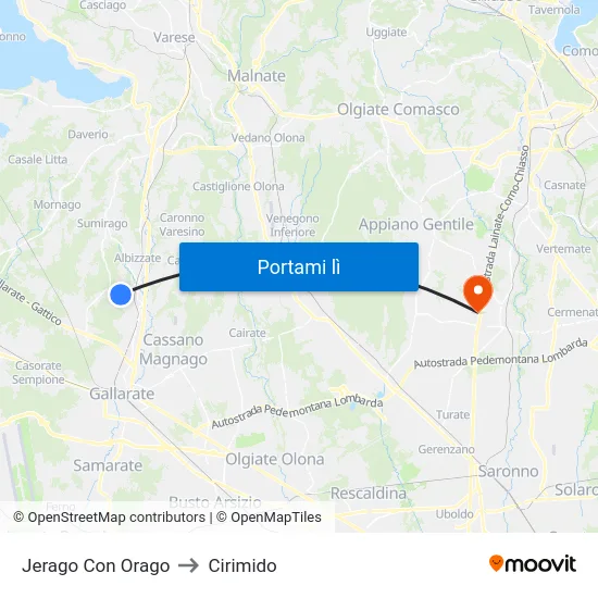 Jerago Con Orago to Cirimido map