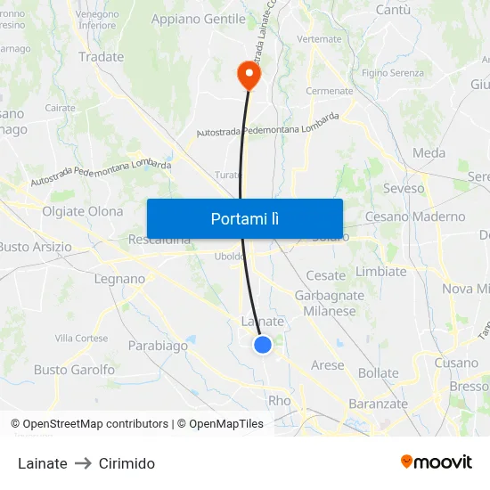 Lainate to Cirimido map