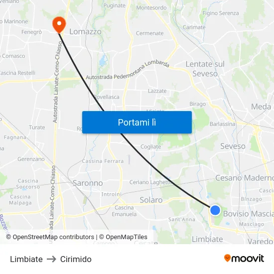 Limbiate to Cirimido map