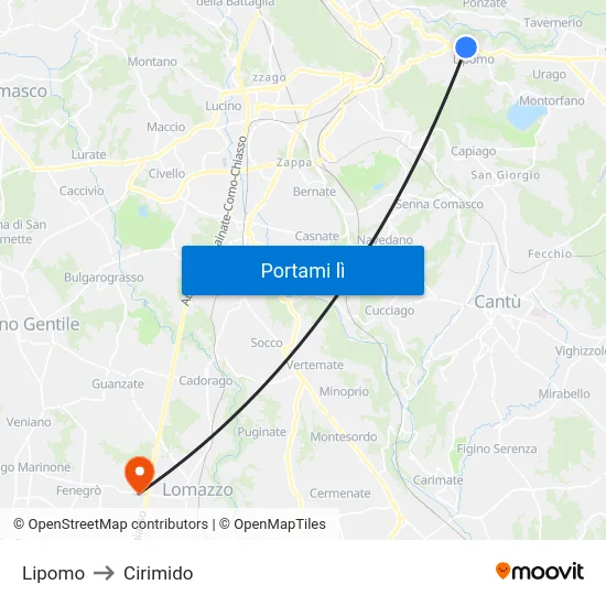 Lipomo to Cirimido map