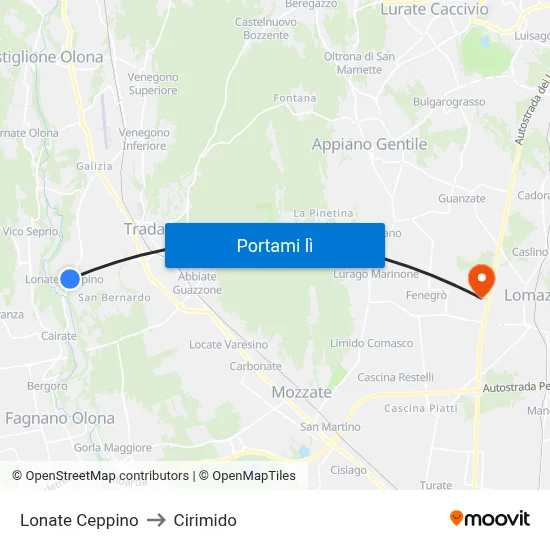 Lonate Ceppino to Cirimido map