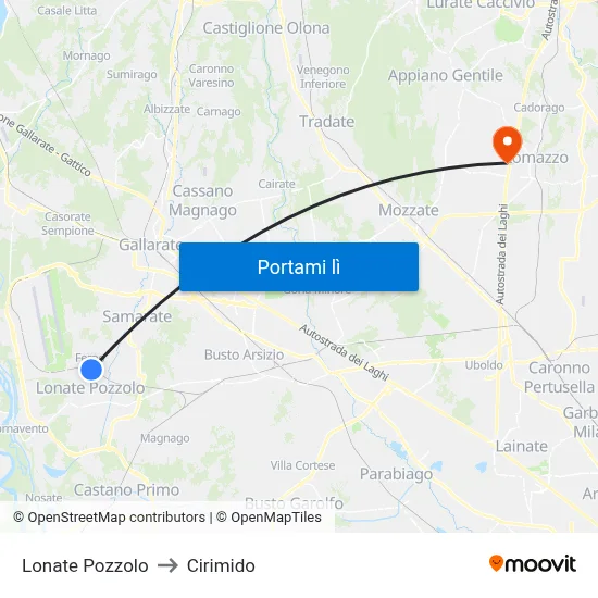 Lonate Pozzolo to Cirimido map