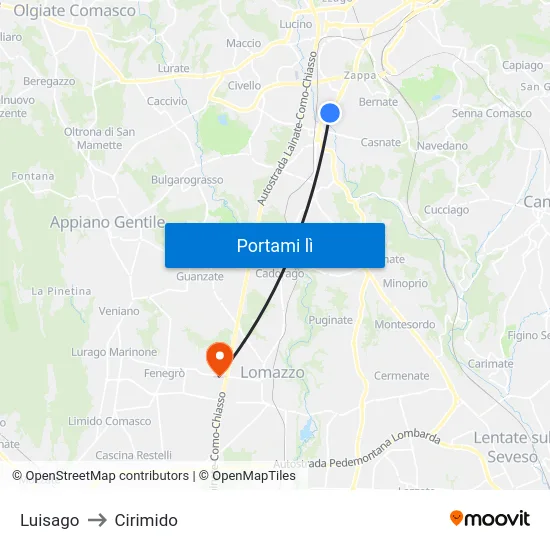 Luisago to Cirimido map