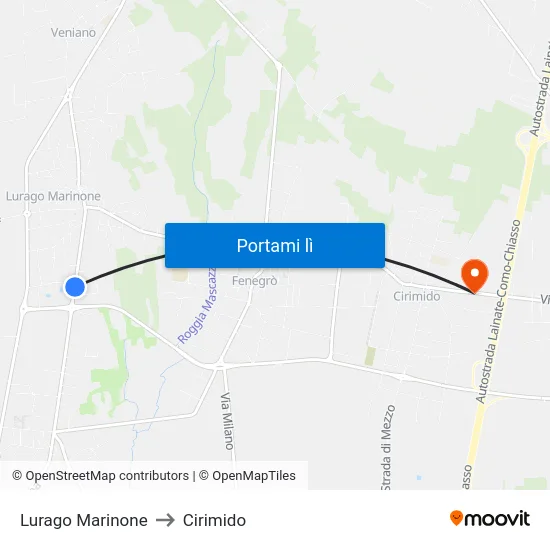 Lurago Marinone to Cirimido map
