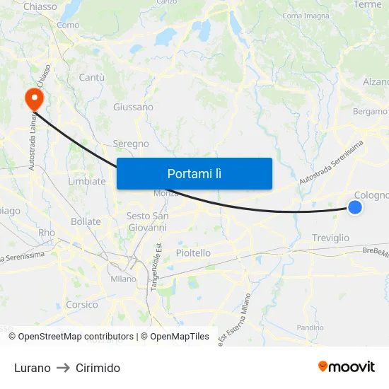 Lurano to Cirimido map