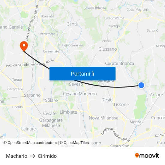 Macherio to Cirimido map