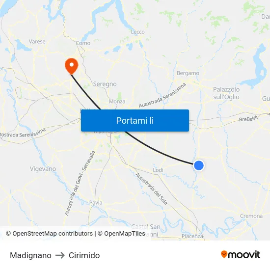 Madignano to Cirimido map