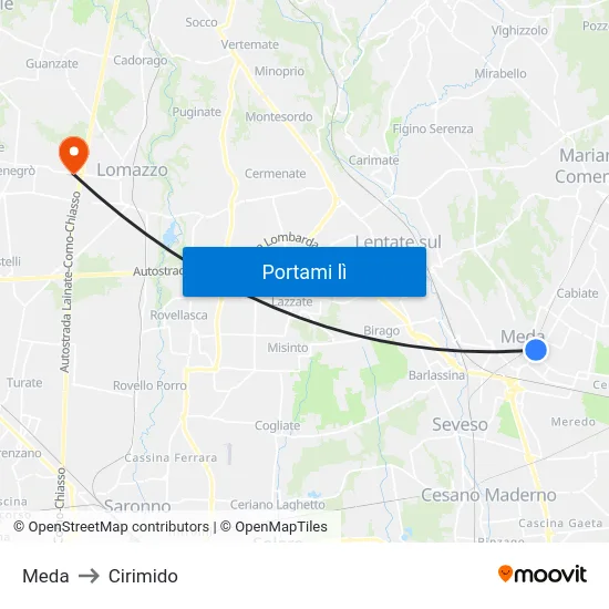 Meda to Cirimido map