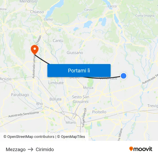 Mezzago to Cirimido map