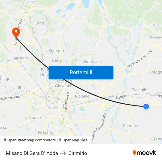 Misano Di Gera D' Adda to Cirimido map