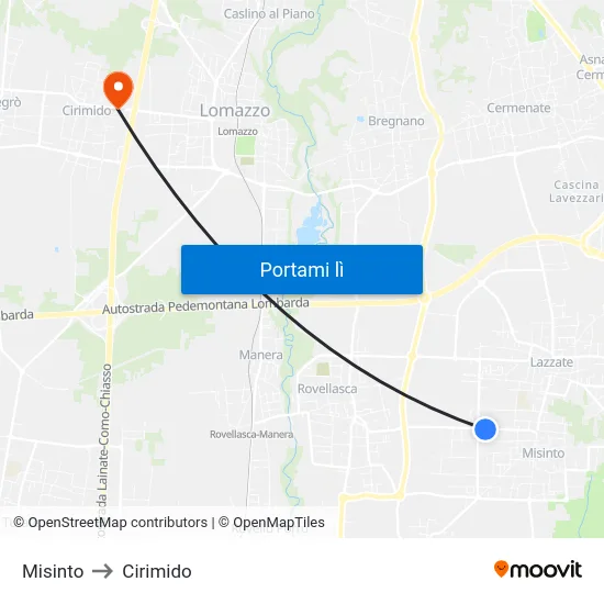 Misinto to Cirimido map