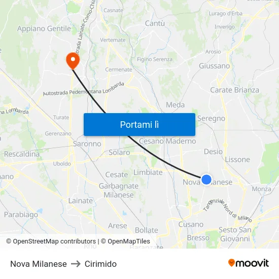 Nova Milanese to Cirimido map