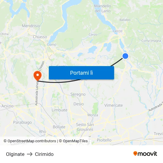 Olginate to Cirimido map