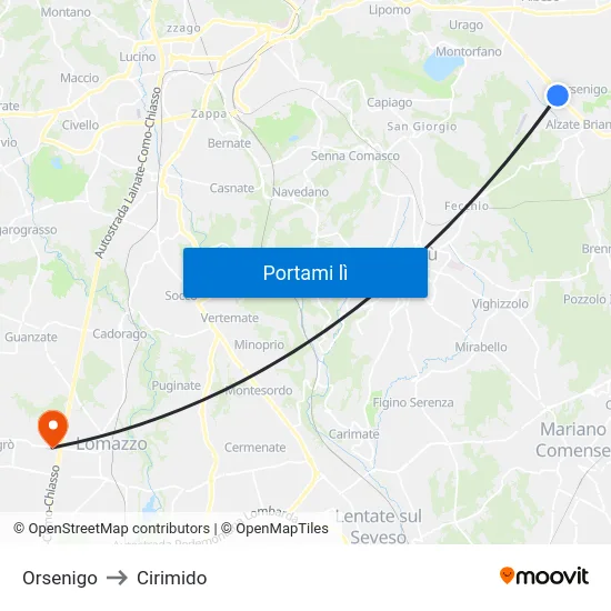 Orsenigo to Cirimido map