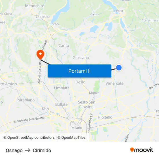 Osnago to Cirimido map