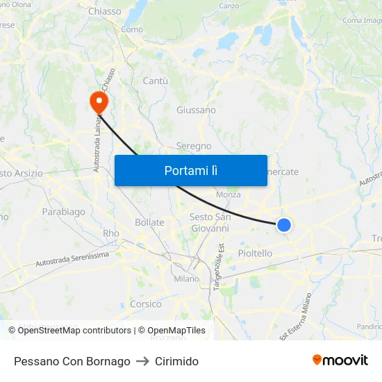 Pessano Con Bornago to Cirimido map