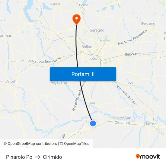 Pinarolo Po to Cirimido map