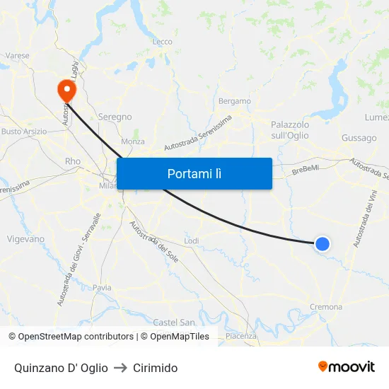 Quinzano D' Oglio to Cirimido map