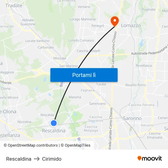 Rescaldina to Cirimido map