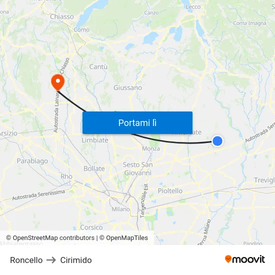 Roncello to Cirimido map