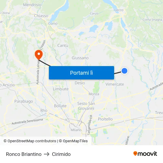 Ronco Briantino to Cirimido map