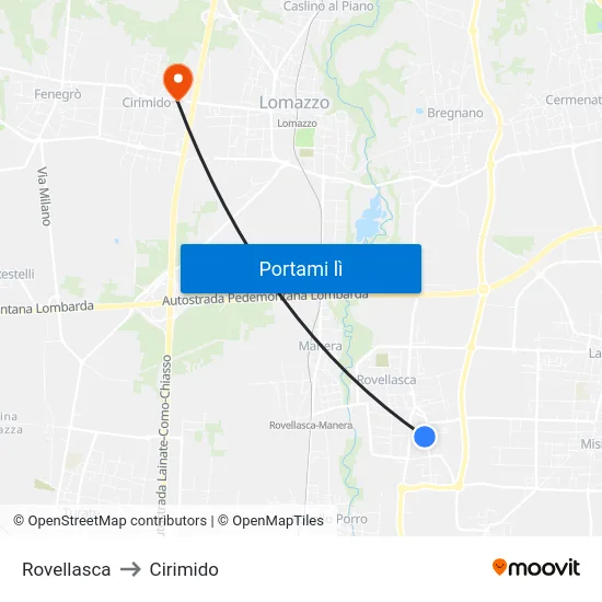 Rovellasca to Cirimido map