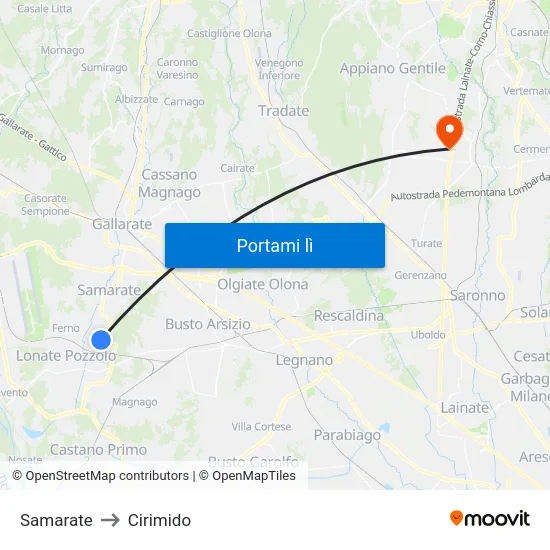 Samarate to Cirimido map