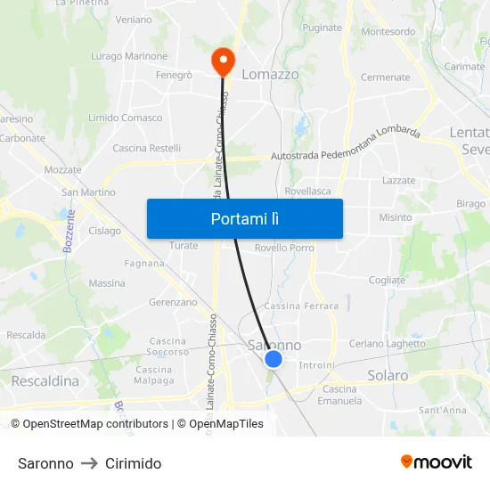 Saronno to Cirimido map