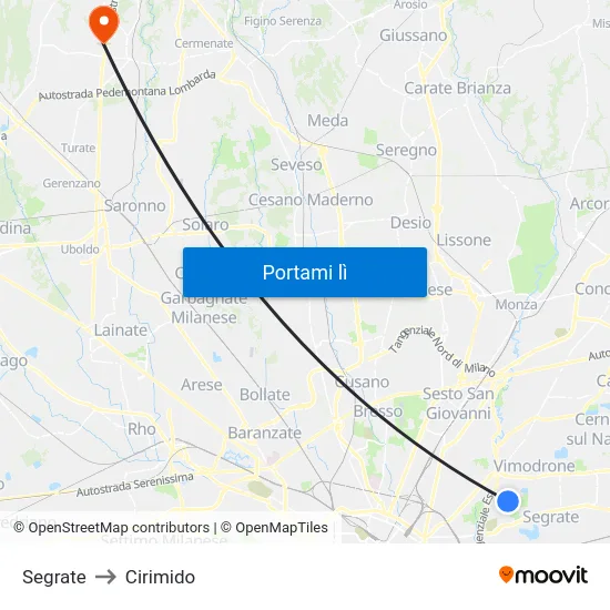 Segrate to Cirimido map