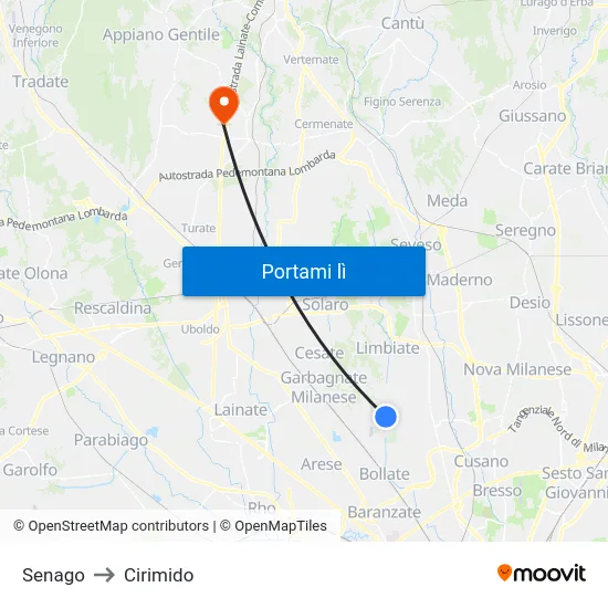 Senago to Cirimido map