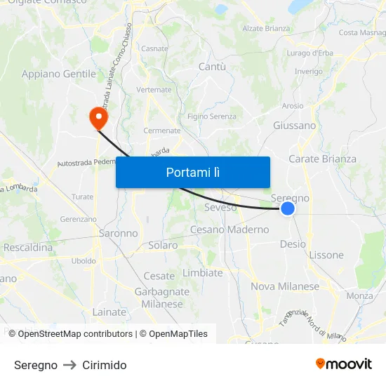 Seregno to Cirimido map