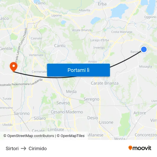 Sirtori to Cirimido map
