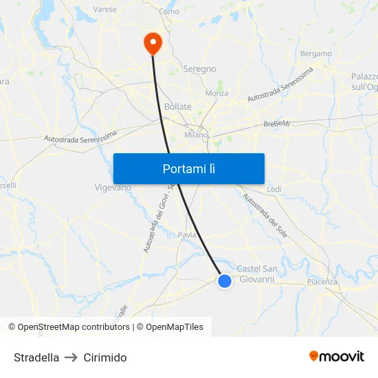 Stradella to Cirimido map