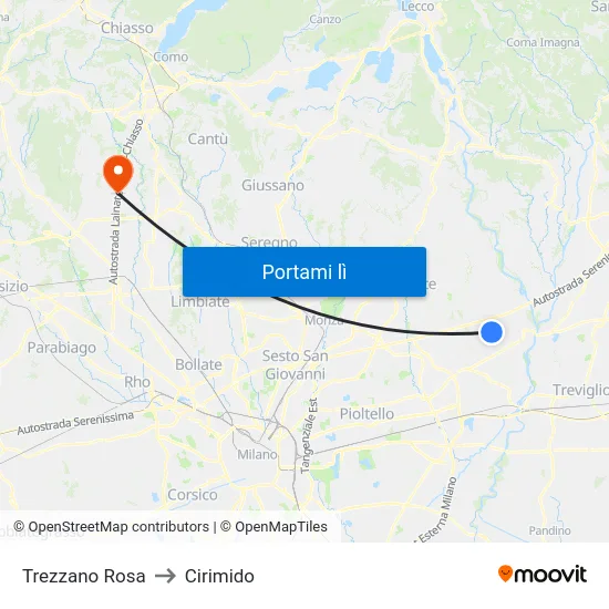 Trezzano Rosa to Cirimido map