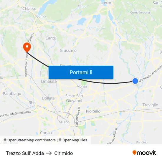 Trezzo Sull' Adda to Cirimido map