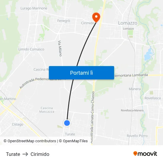 Turate to Cirimido map