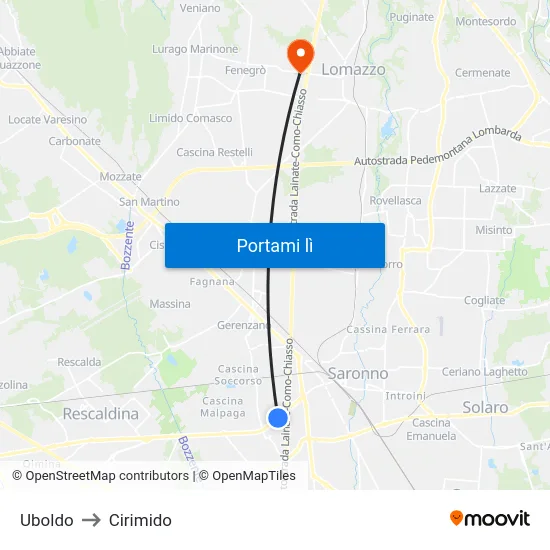 Uboldo to Cirimido map