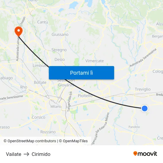 Vailate to Cirimido map