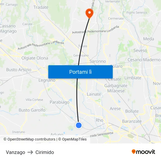 Vanzago to Cirimido map
