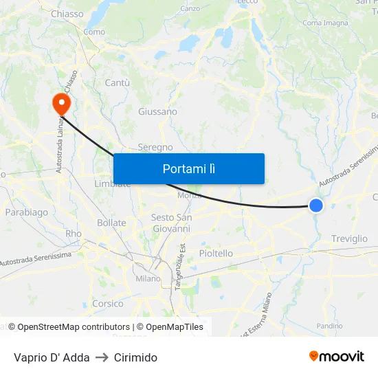 Vaprio D' Adda to Cirimido map
