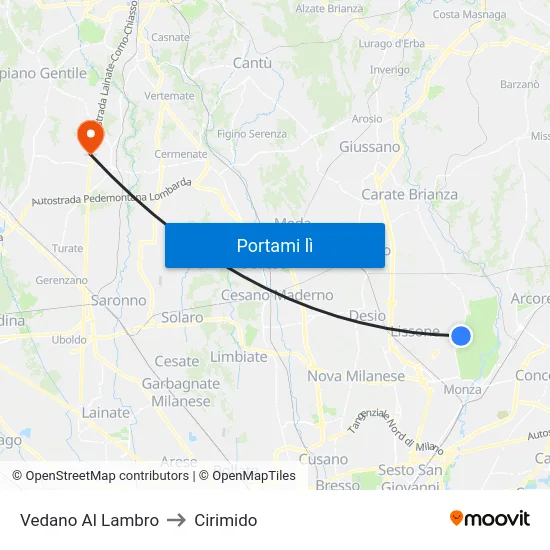 Vedano Al Lambro to Cirimido map