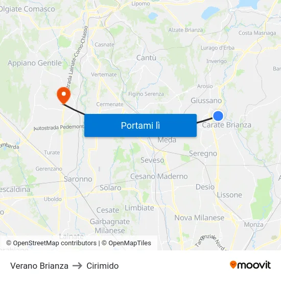 Verano Brianza to Cirimido map