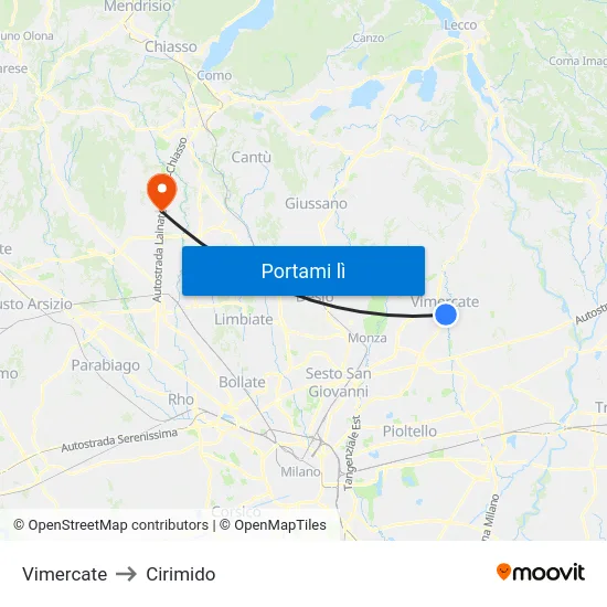 Vimercate to Cirimido map