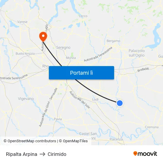 Ripalta Arpina to Cirimido map