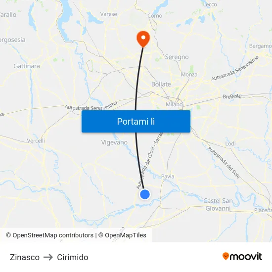 Zinasco to Cirimido map