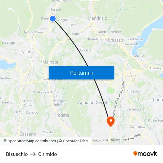 Bisuschio to Cirimido map